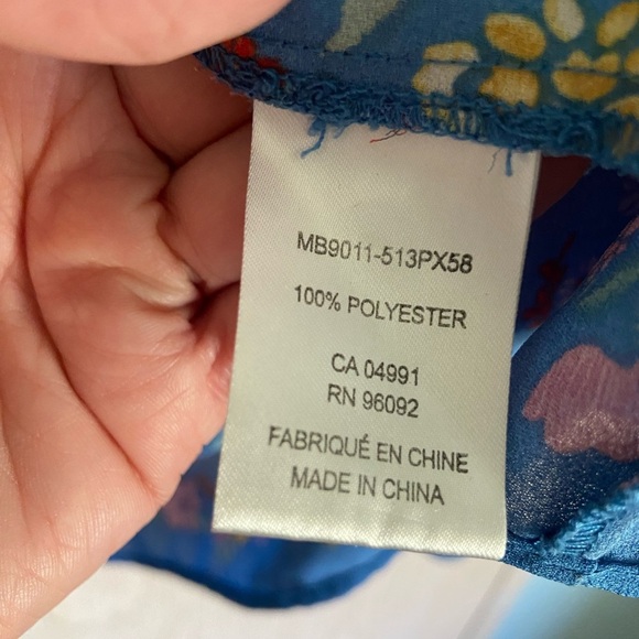 Dalia Blue Floral Peasant Chiffon Boho Long Sleeve Blouse Sz Med - Picture 5 of 10